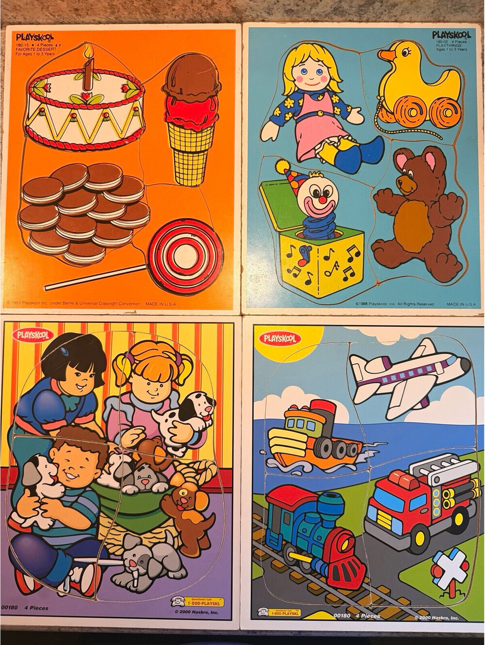 Vintage Playskool Wooden Preschool Puzzle Boards Lot of 6 Barney Etc 7 total